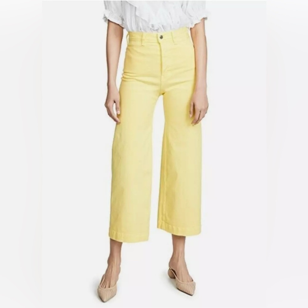 Veronica Beard Cynthia Gaucho CROP WIDE LEG JEANS Denim 12.5” Yellow sz 24